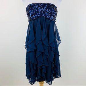 Adrianna Papell Strapless Blue Sequin Dress